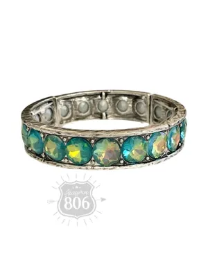 Rhinestone Studded Stretch Cuff Bracelet in Turquoise