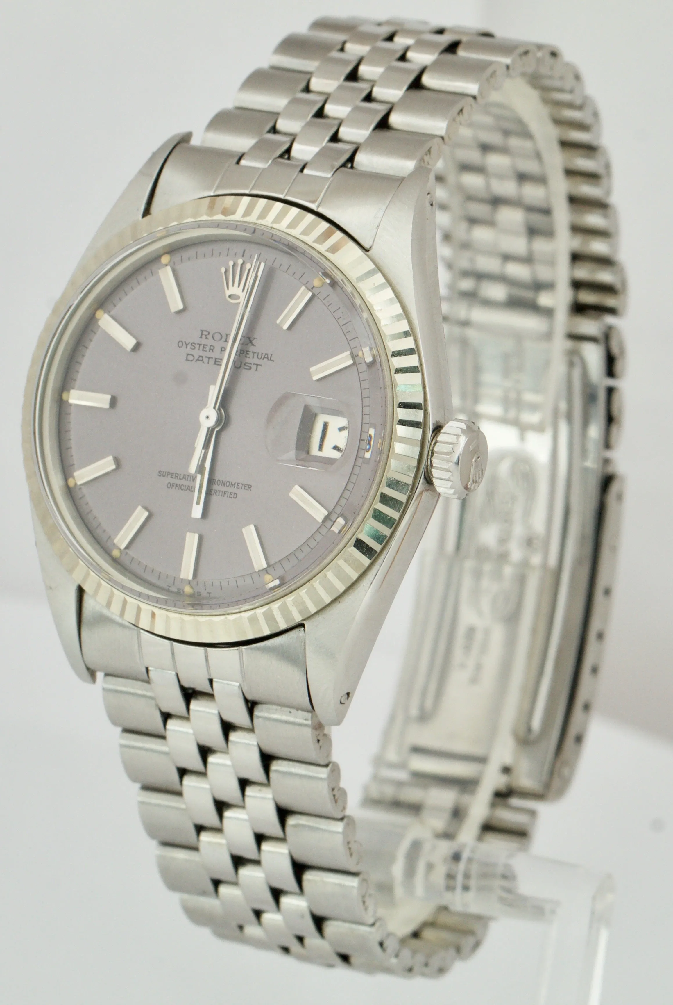 Rolex DateJust 36mm 1601 Stainless Silver Slate 18K White Gold Jubilee Watch