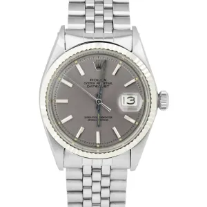 Rolex DateJust 36mm 1601 Stainless Silver Slate 18K White Gold Jubilee Watch