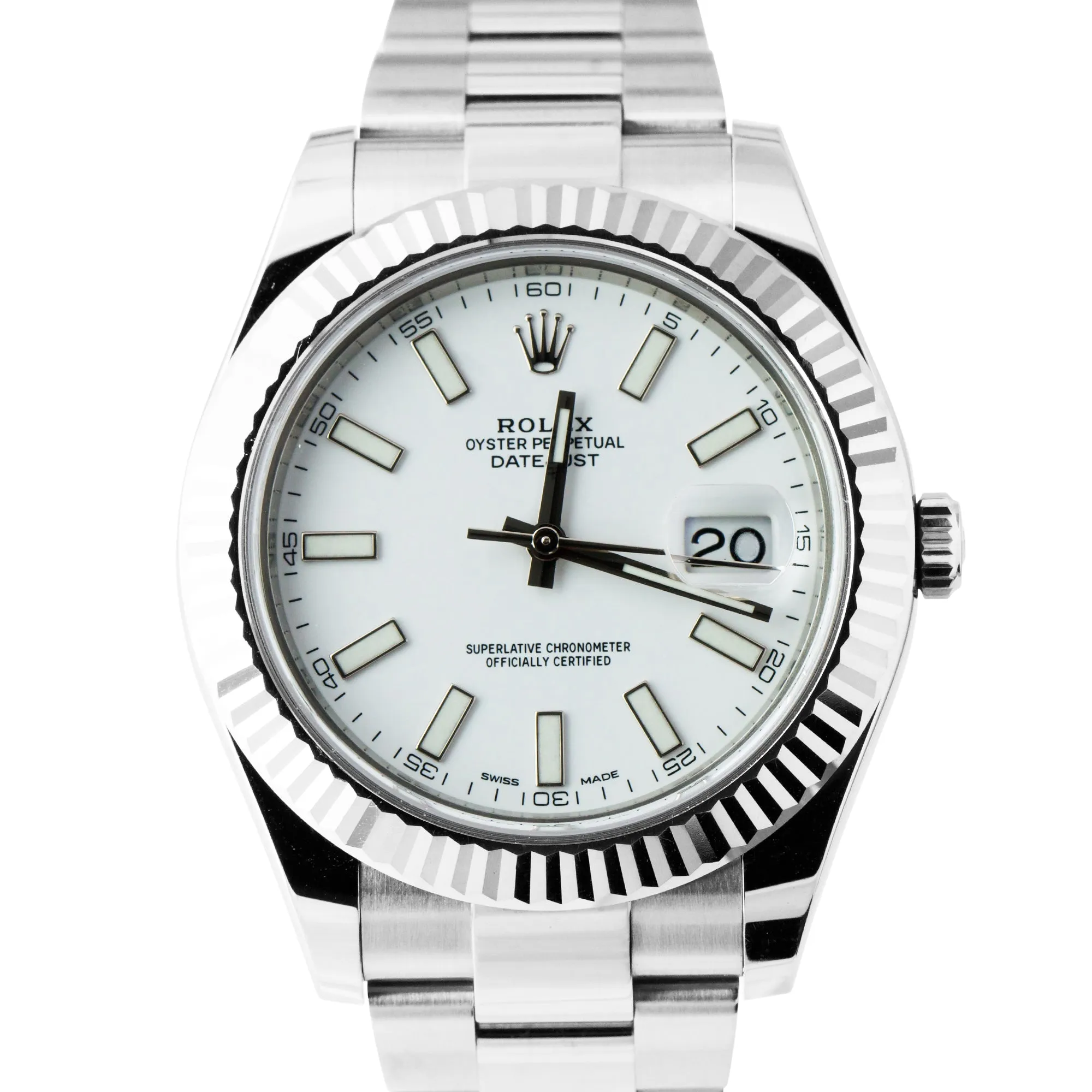 Rolex DateJust II 41mm White 41mm Fluted Stainless Steel Oyster Watch 116334