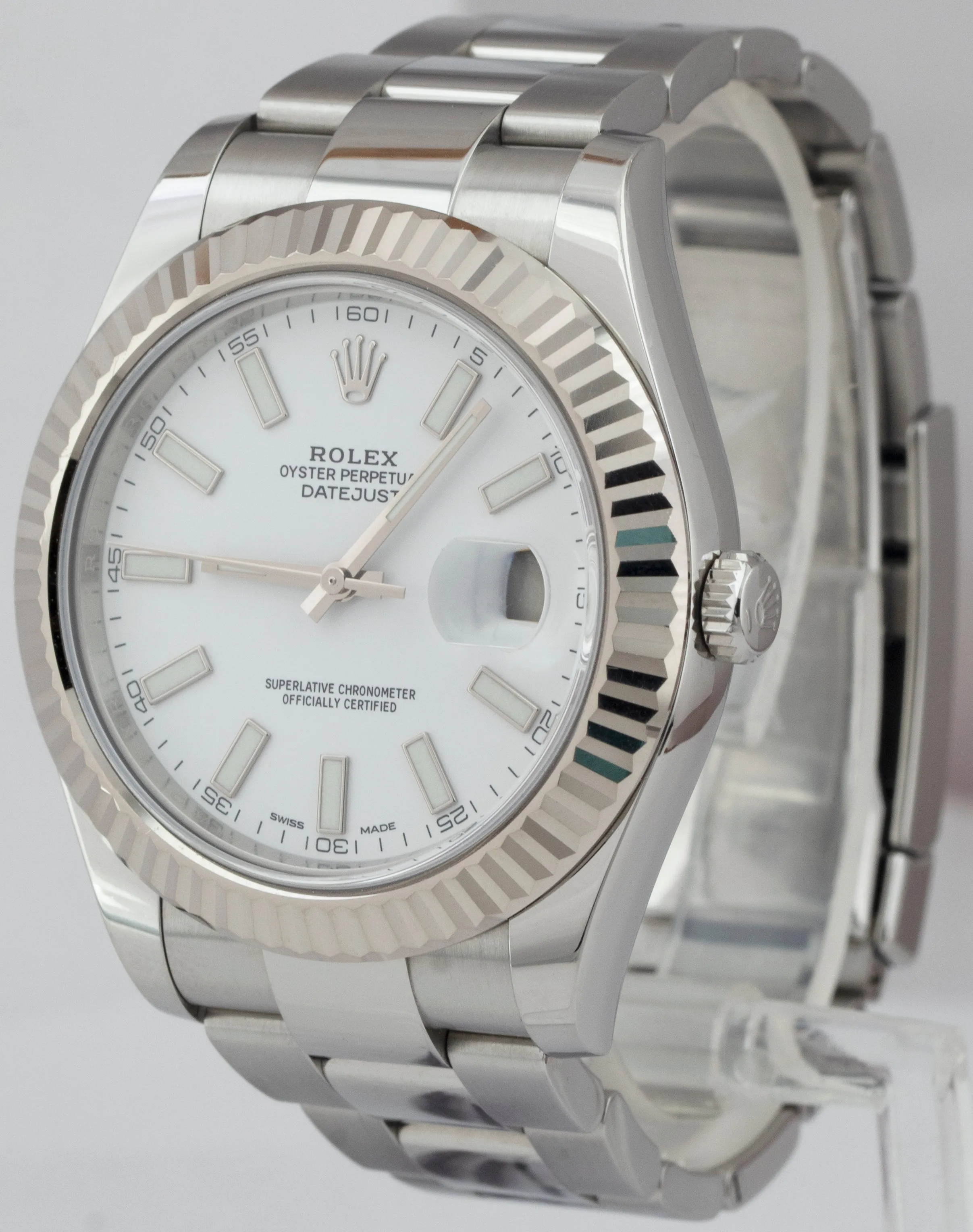 Rolex DateJust II 41mm White 41mm Fluted Stainless Steel Oyster Watch 116334