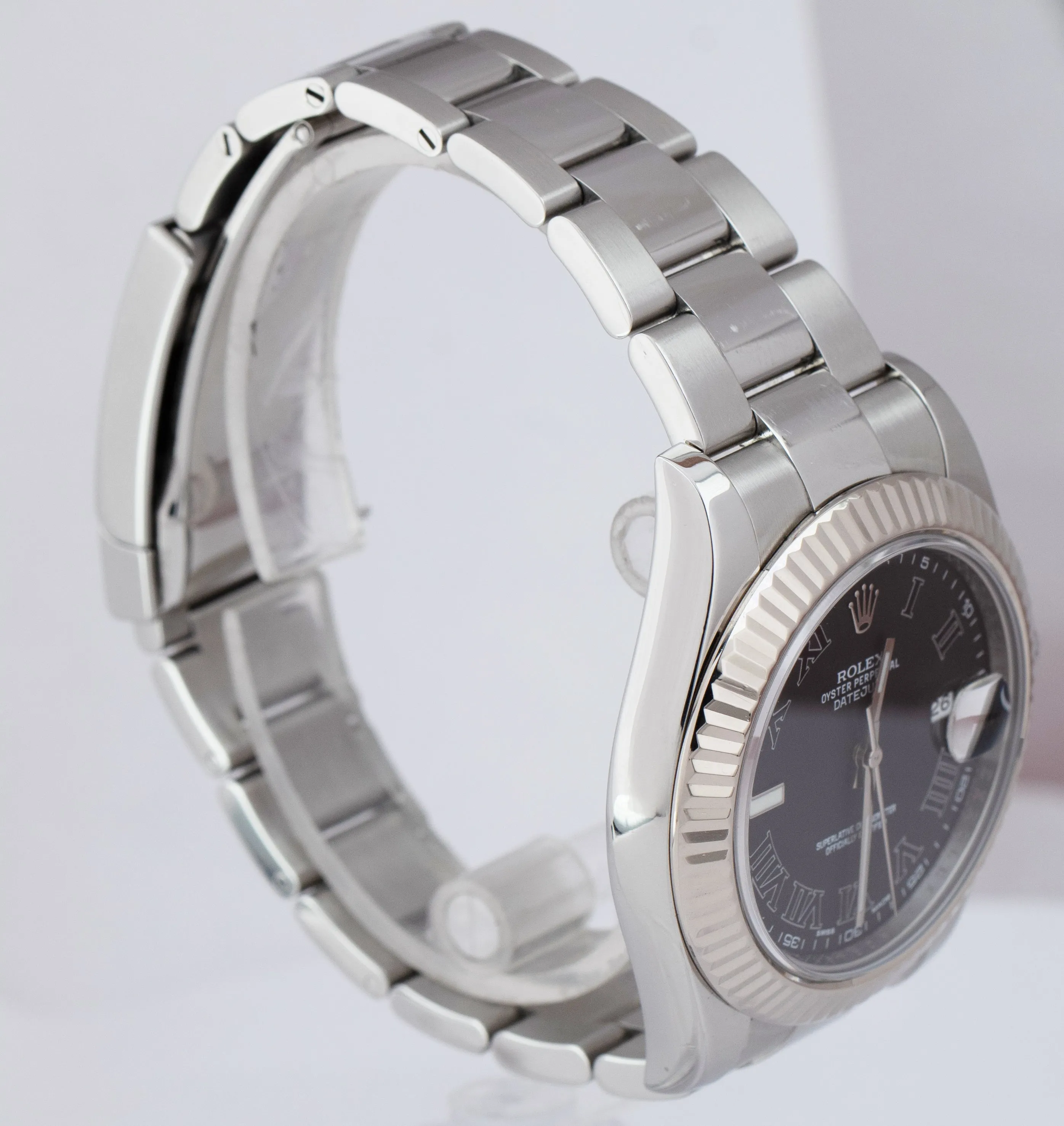 Rolex Datejust II Gray Black Roman Dial 41MM Steel 18K White Gold Watch 116334