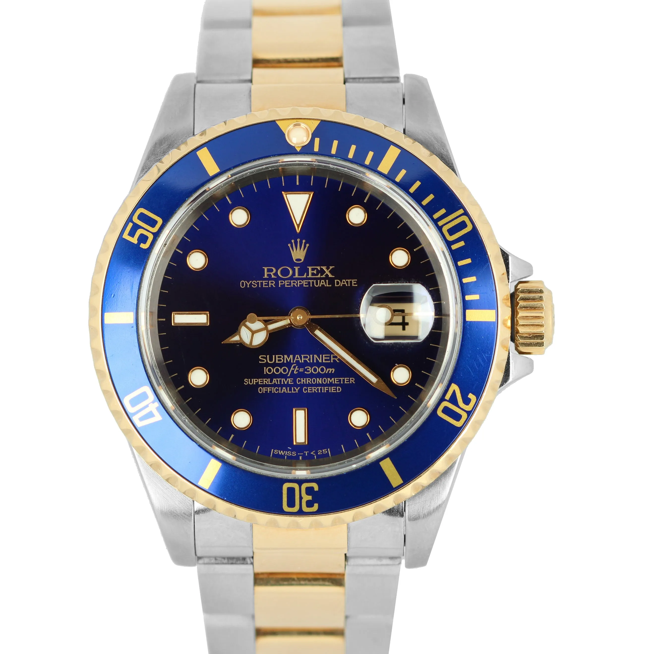 Rolex Submariner Two-Tone 18K Gold Stainless Steel Blue 40mm Oyster Watch 16613
