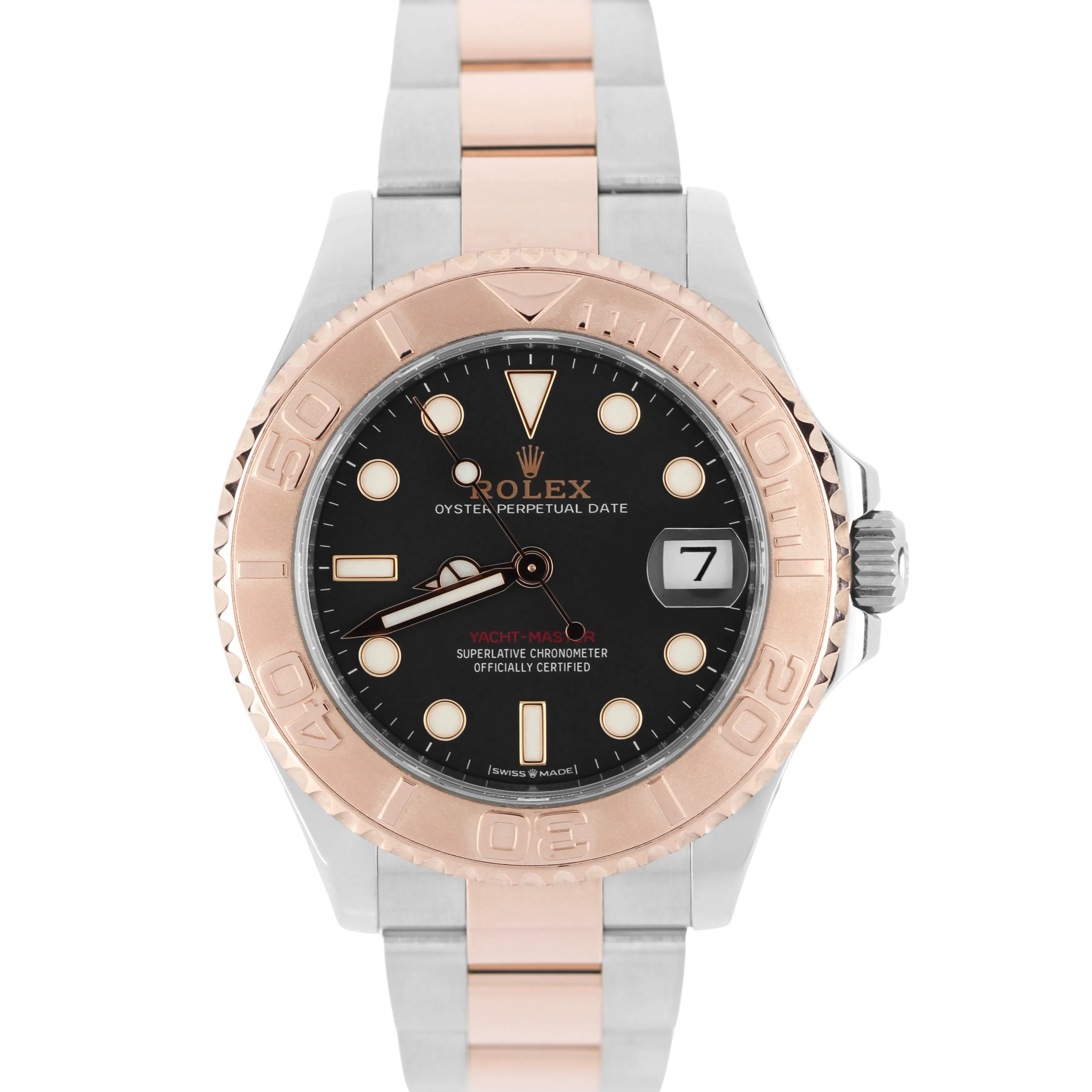 Rolex Yacht-Master 37mm Two-Tone 18k Rose Gold Steel Black 268621 Watch