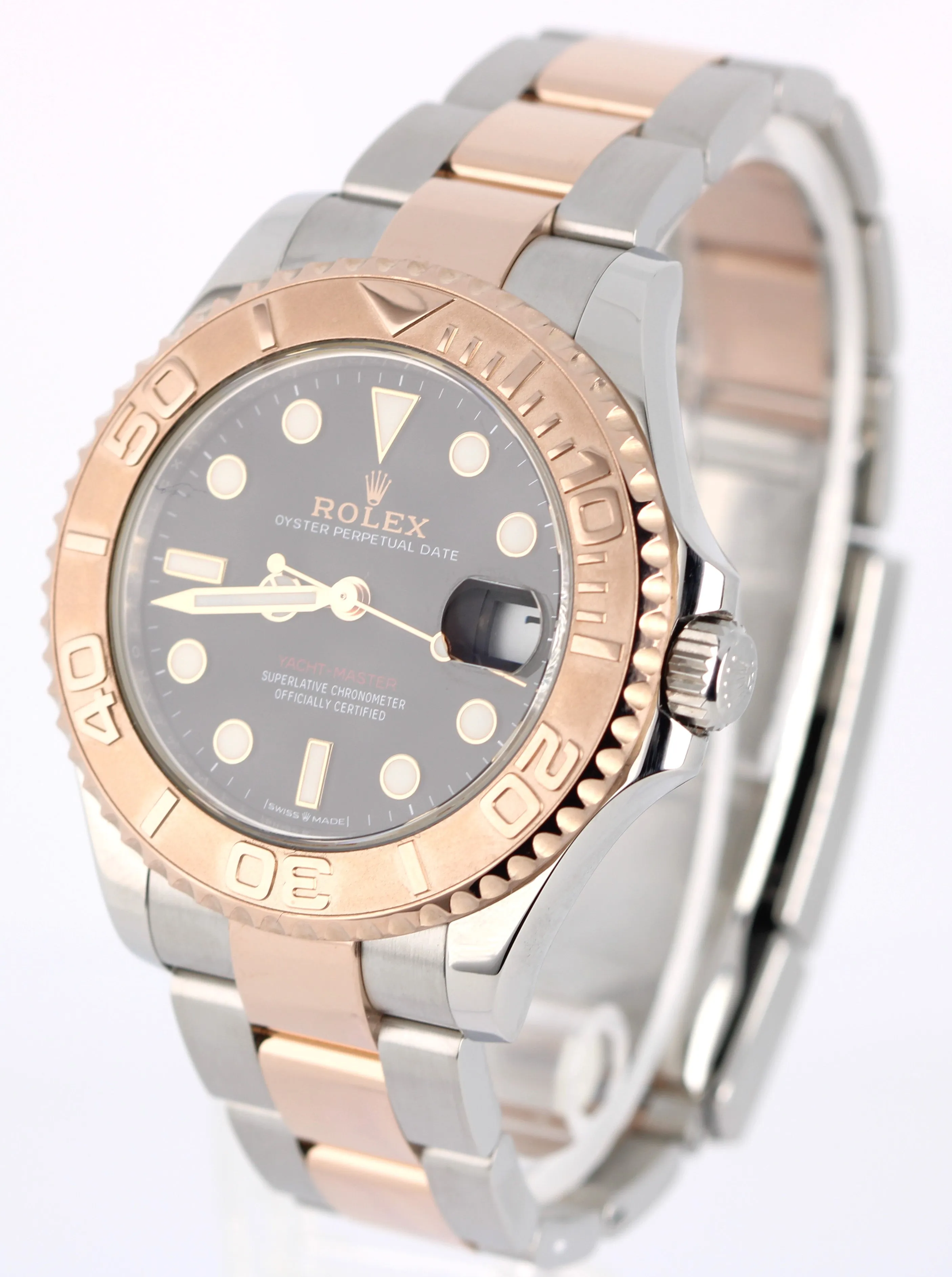 Rolex Yacht-Master 37mm Two-Tone 18k Rose Gold Steel Black 268621 Watch