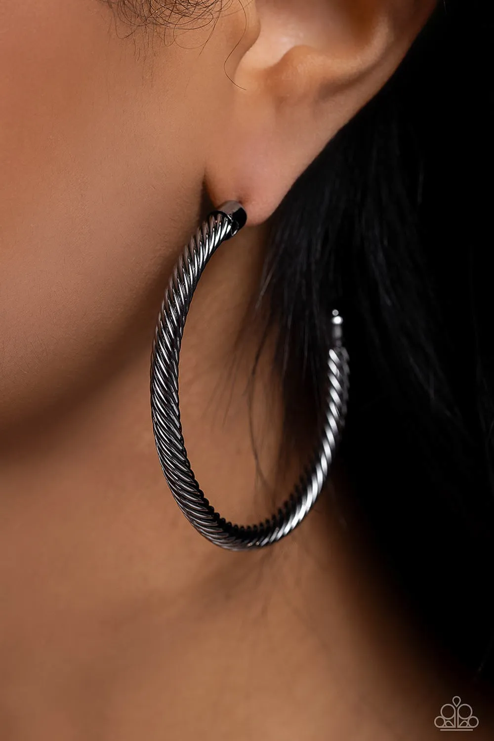 Roped in Radiance Black Hoop Earrings Paparazzi