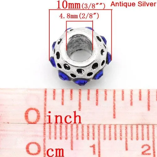 Royal Blue Rhinestone  Birthstone Charm European Bead Compatible for Most European Snake Chain Bracelets