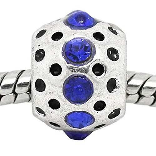 Royal Blue Rhinestone  Birthstone Charm European Bead Compatible for Most European Snake Chain Bracelets