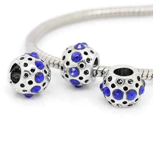 Royal Blue Rhinestone  Birthstone Charm European Bead Compatible for Most European Snake Chain Bracelets