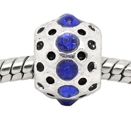 Royal Blue Rhinestone  Birthstone Charm European Bead Compatible for Most European Snake Chain Bracelets