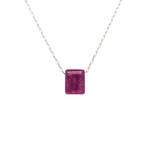 Ruby Quartz Silver Square Chicklet Necklace