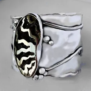 Russian Pyratized Druzy Ammonite in Sterling Cuff