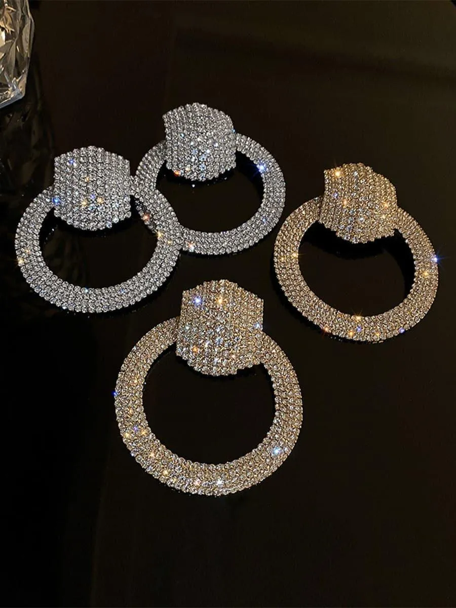 S925 Silver Needle Rhinestone Hoop Earrings MSE092401