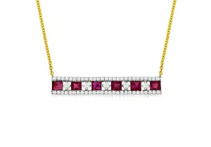 Sabel Collection 14K Yellow Gold Square Ruby and Diamond Bar Pendant
