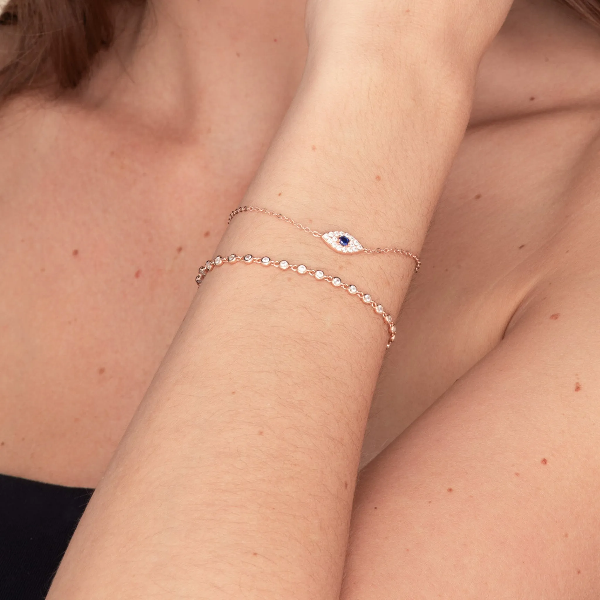Sapphire Round Tennis Link Chain Bracelet