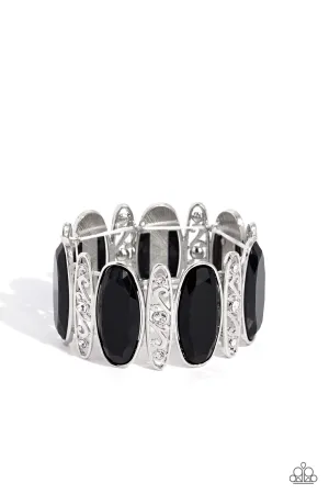 Saturated Sparkle - Black - Oversized Bead Silver Filigree Paparazzi Stretchy Bracelet