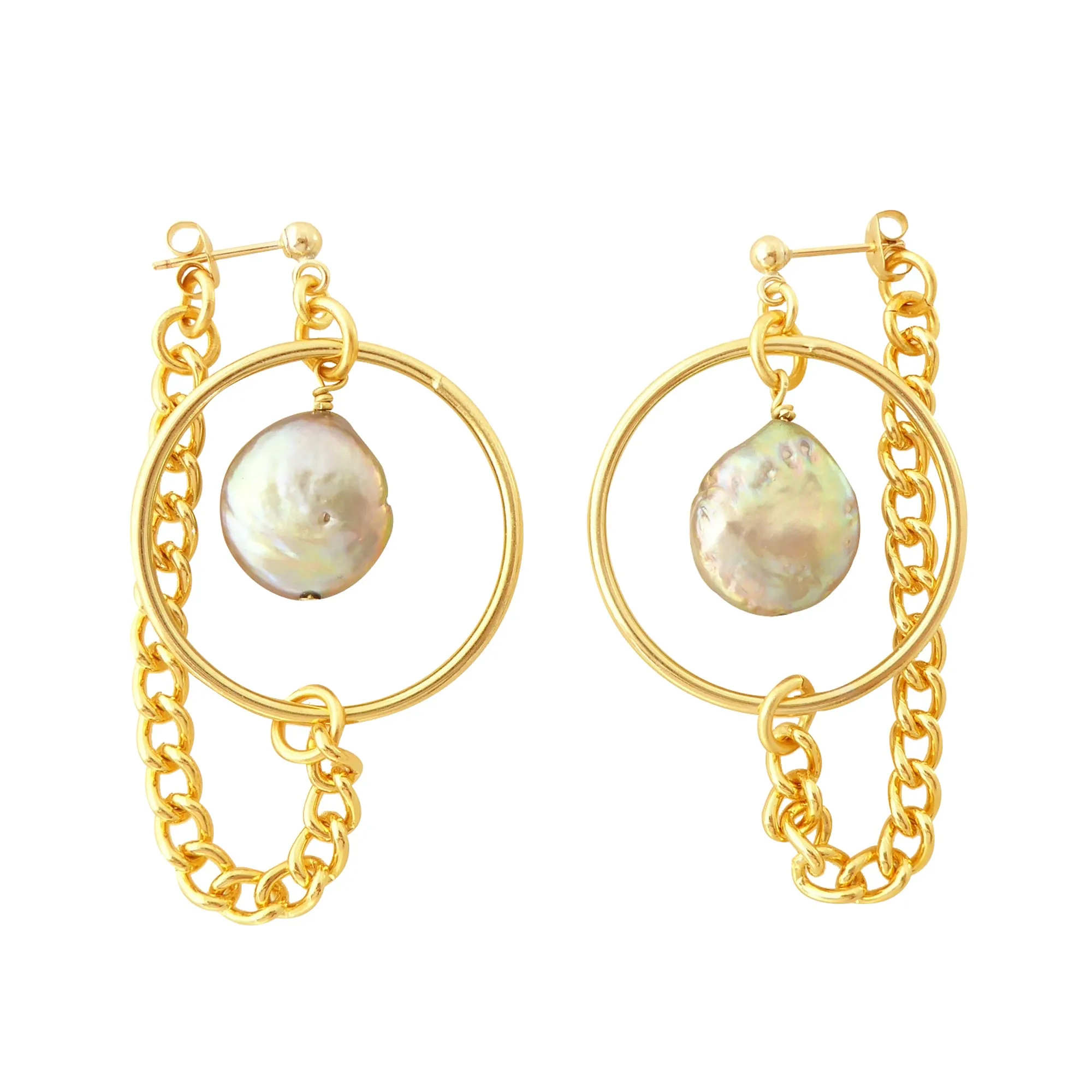 Saturn earrings in gray pearl