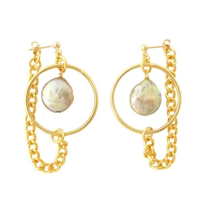 Saturn earrings in gray pearl