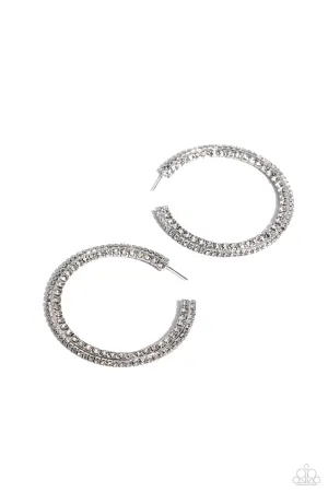 Scintillating Sass - White - Rhinestone Encrusted Paparazzi Hoop Earrings