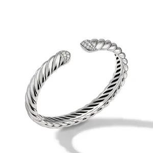 Sculpted Cable Cuff Bracelet with Pavé Diamonds, Size Medium, 10mm