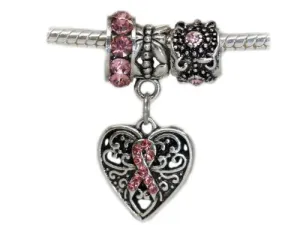 Set of Three (3) Pink Crystal Awareness Theme Beads