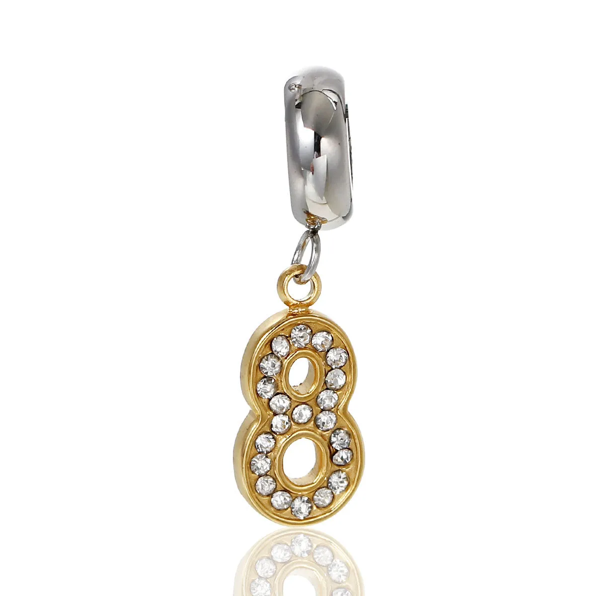 Sexy Sparkles Stainless Steel Letter Charms Number 8 Dangling European Compatible Fits Pandora Charms Bracelet