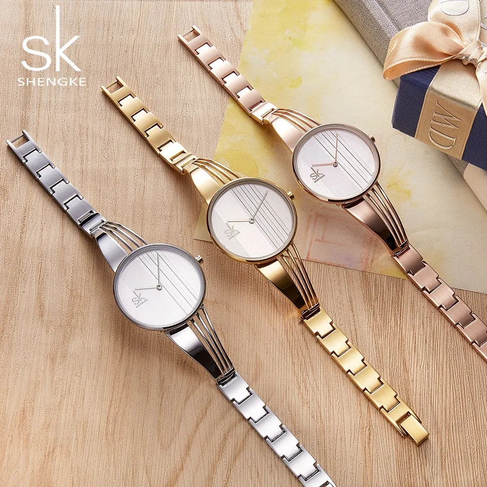 Shengke Fashion Gold-plated Women Watches Charm Ladies Wristwatch Bracelet Quartz Watch Women Montre Femme Relogio Feminino