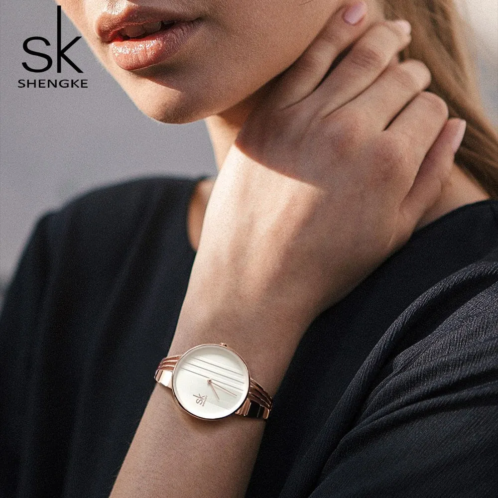 Shengke Fashion Gold-plated Women Watches Charm Ladies Wristwatch Bracelet Quartz Watch Women Montre Femme Relogio Feminino