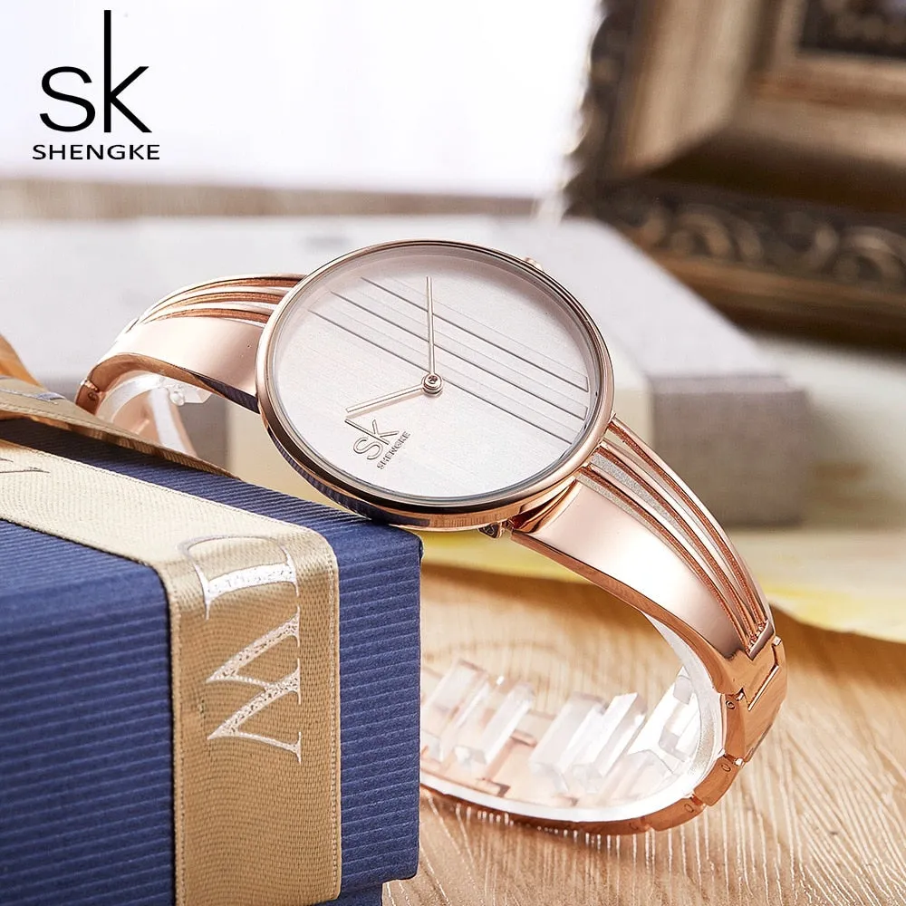 Shengke Fashion Gold-plated Women Watches Charm Ladies Wristwatch Bracelet Quartz Watch Women Montre Femme Relogio Feminino