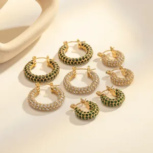 Shiny Green Geometric Gold Plated 304 Stainless Steel Zircon Earring