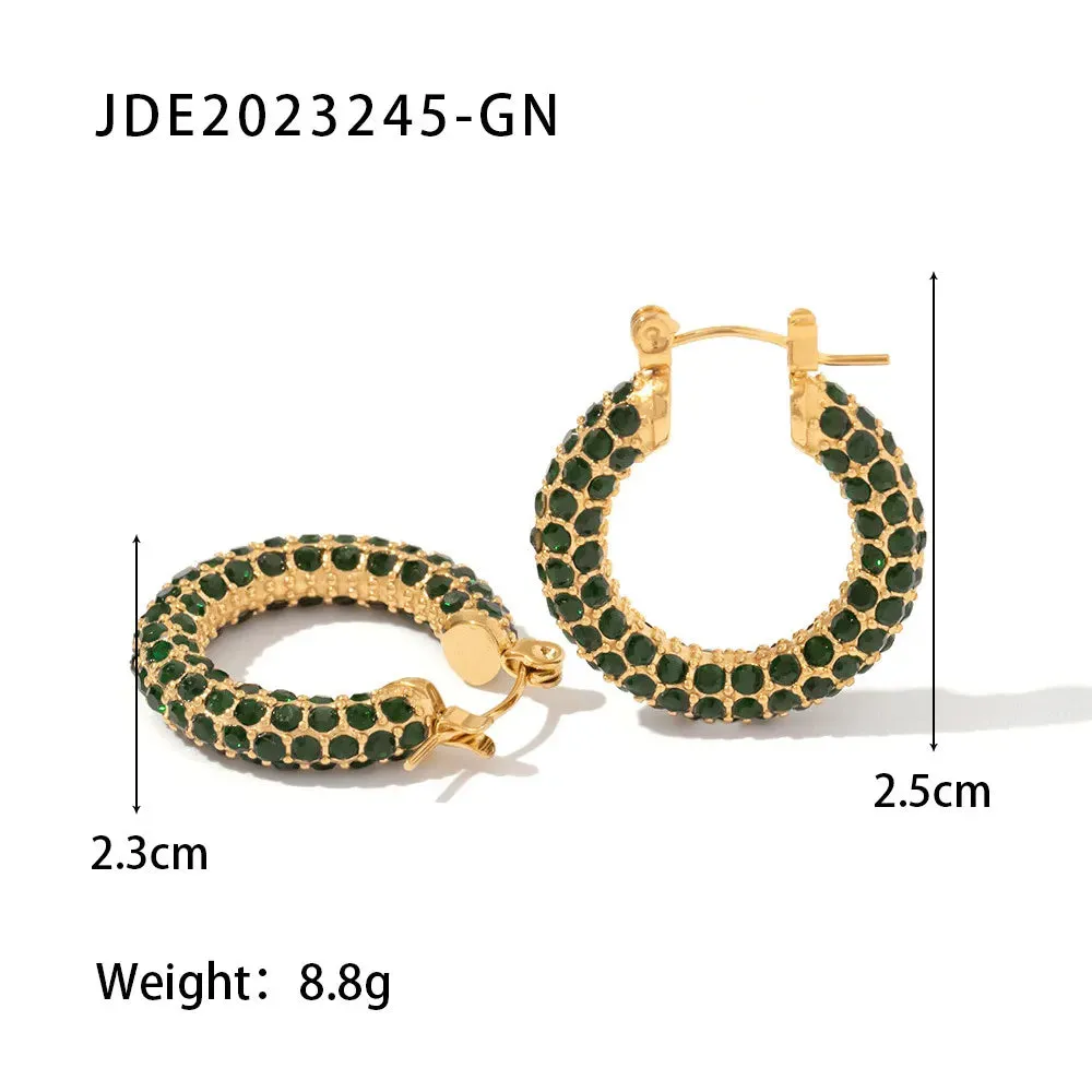 Shiny Green Geometric Gold Plated 304 Stainless Steel Zircon Earring