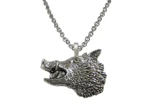 Side Facing Boar Head Pendant Necklace