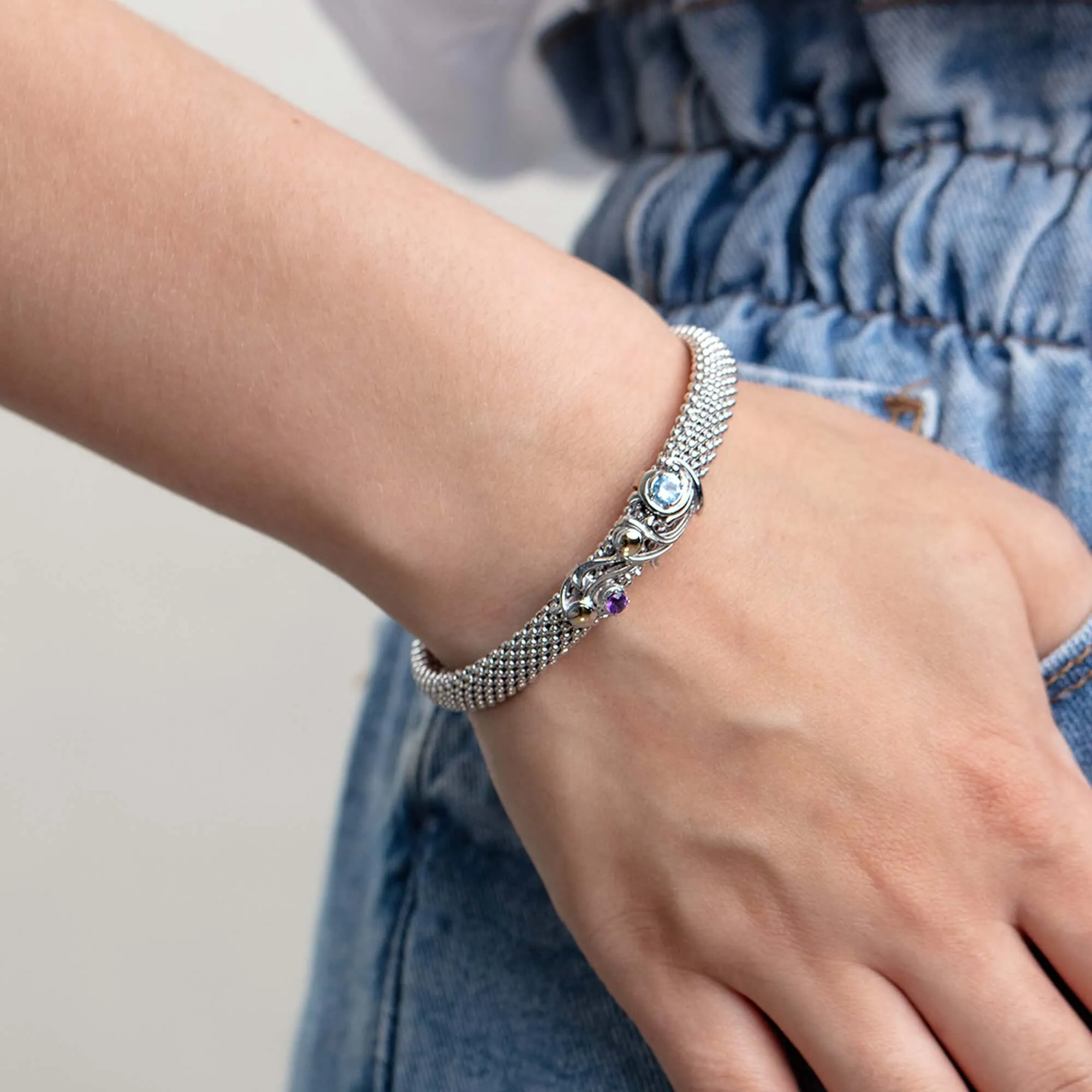 Silver & 18K Gold Baroque Gem Prosecco Bracelet