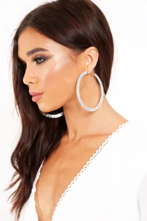 Silver Diamante Large Hoop Earrings - Kaedence