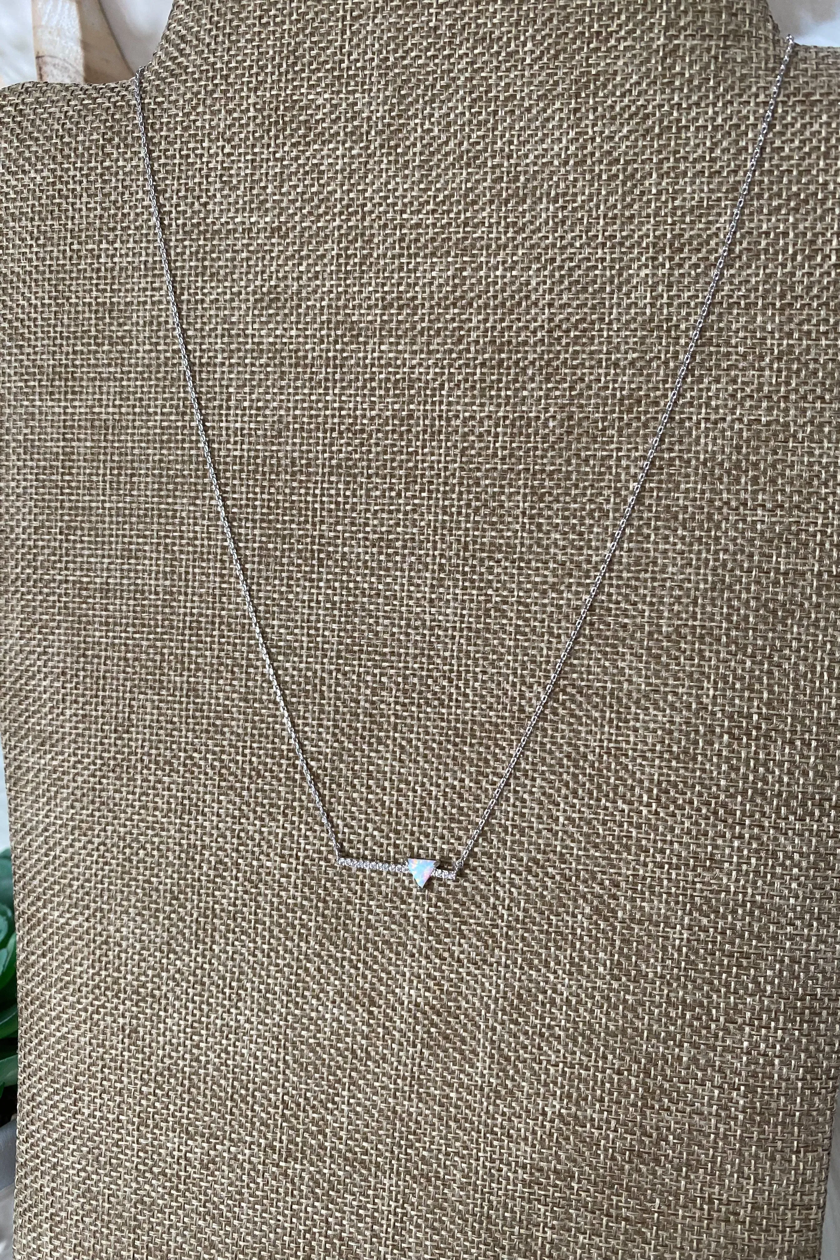 Silver Opal Triangle Bar Necklace