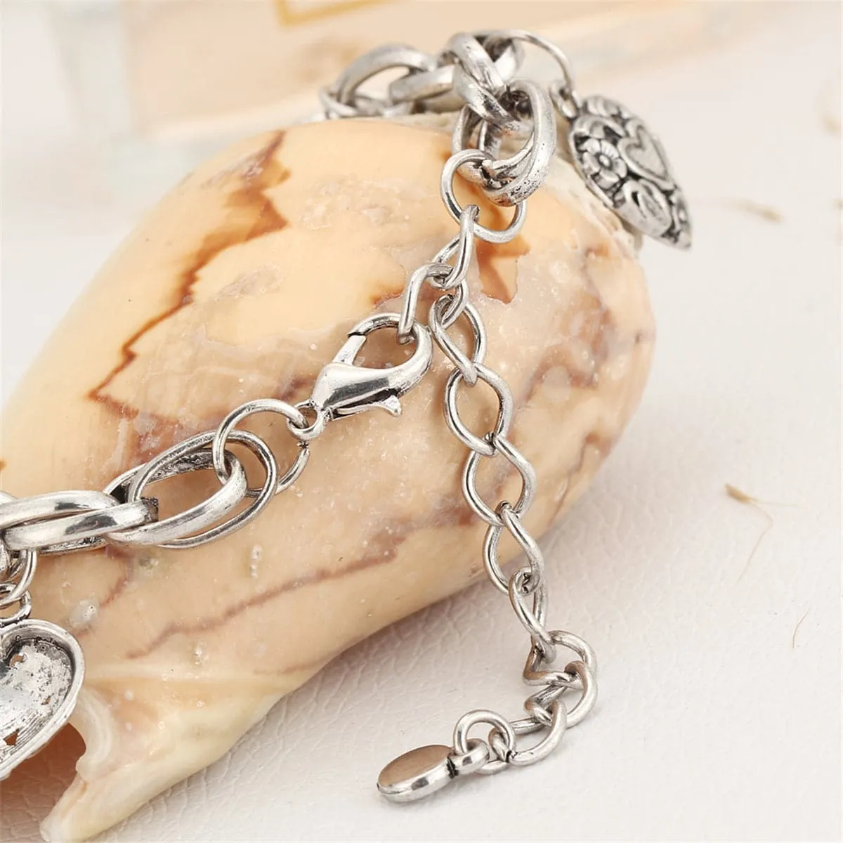 Silver-Plated Elephant Hearts Charm Anklet