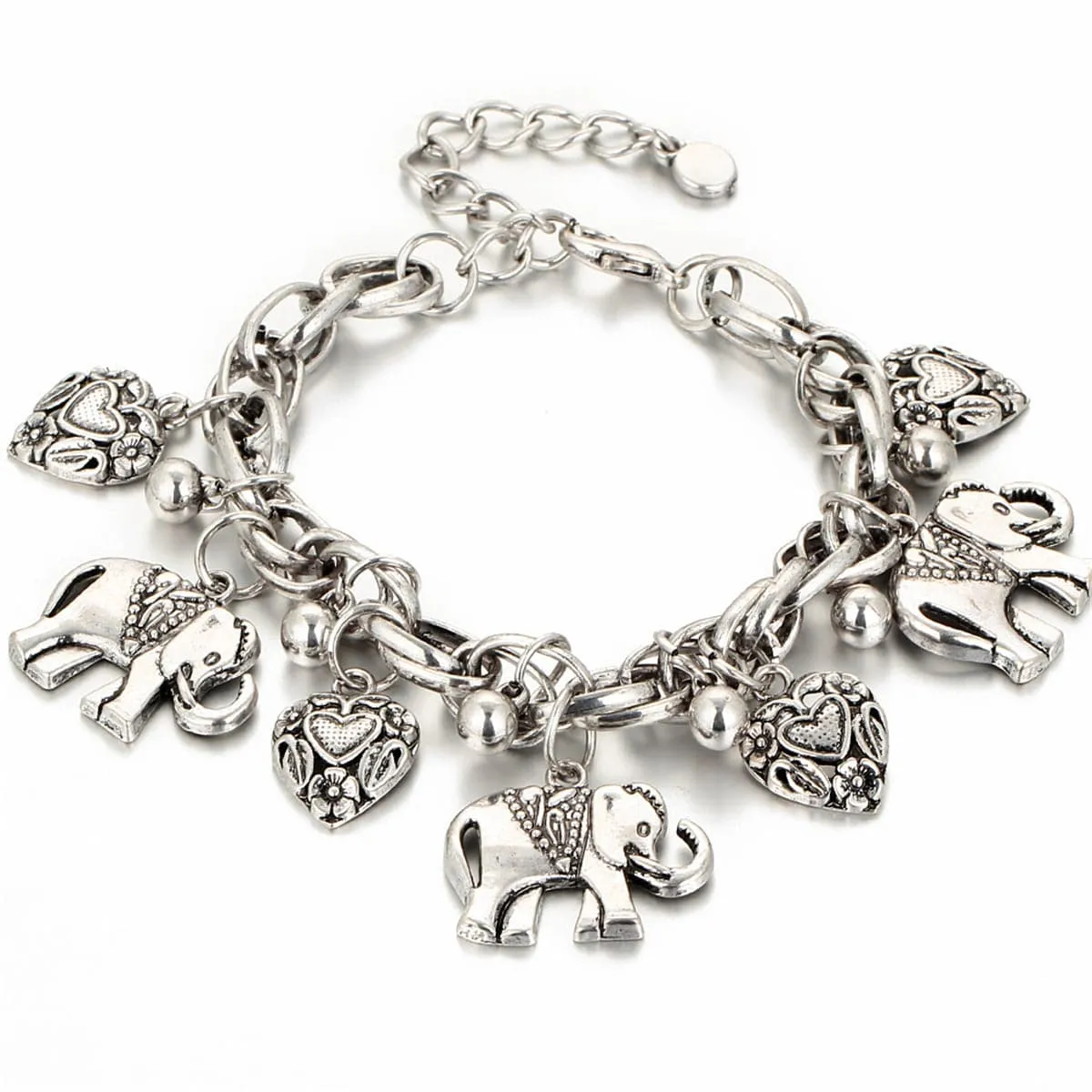 Silver-Plated Elephant Hearts Charm Anklet