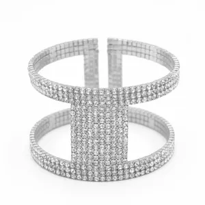 SILVER RHINESTONE CRYSTAL COIL MEMORY WIRE BRACELET #83154CR-S
