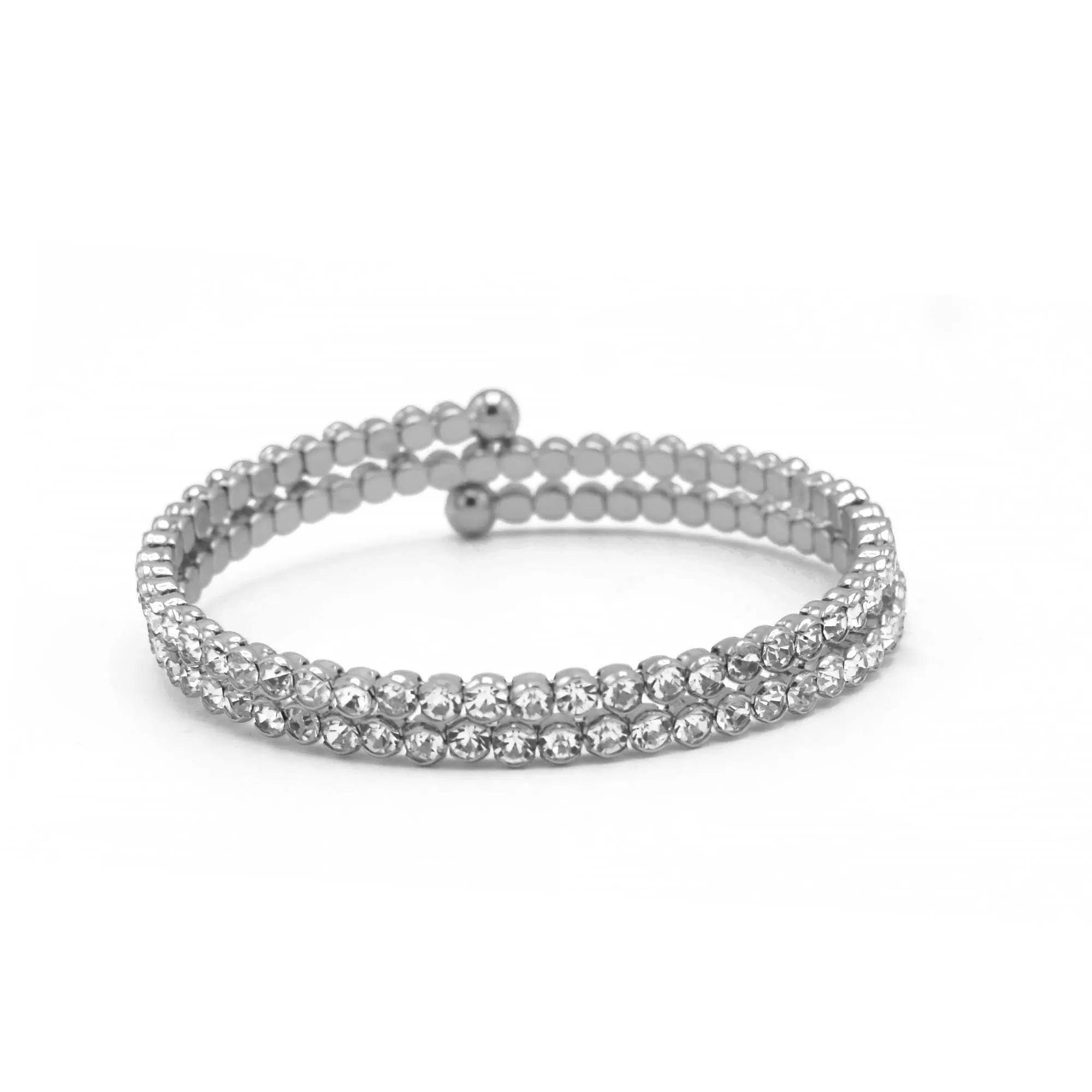 SILVER RHINESTONE CRYSTAL MEMORY WIRE BRACELET #83444CR-S