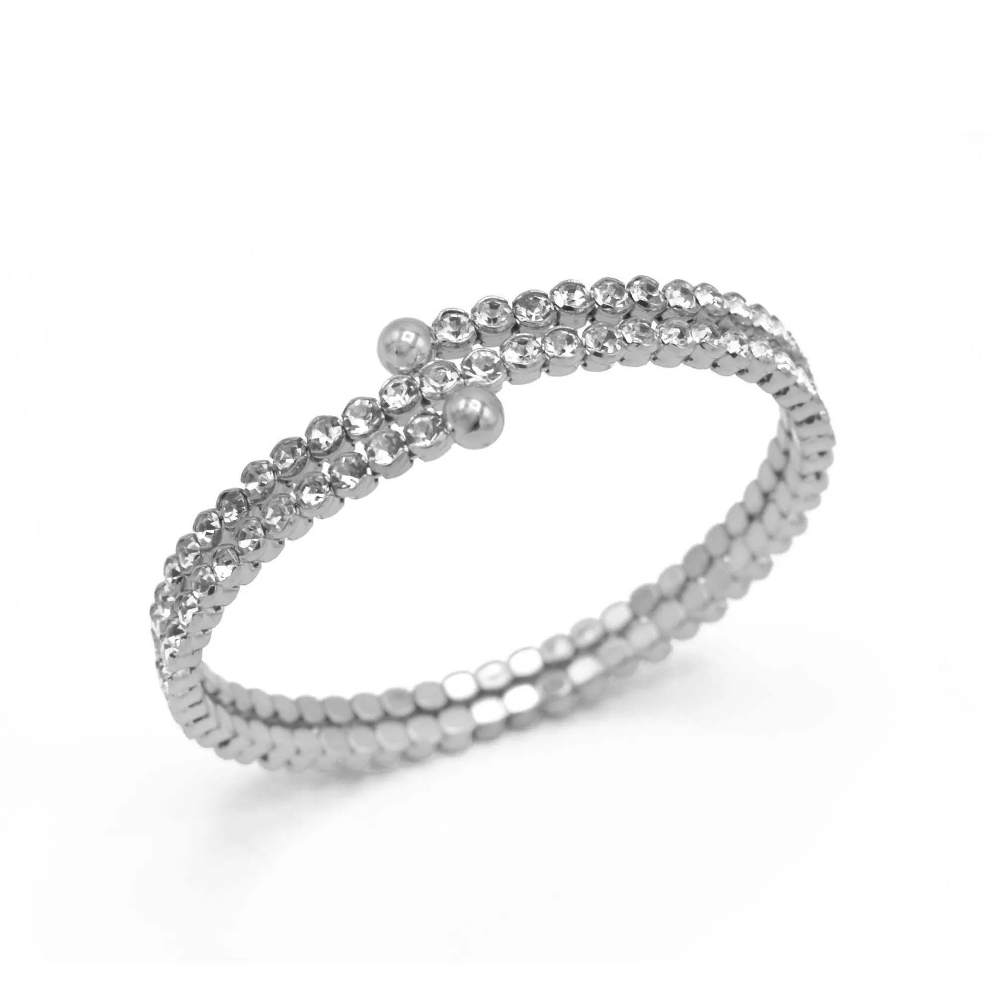 SILVER RHINESTONE CRYSTAL MEMORY WIRE BRACELET #83444CR-S