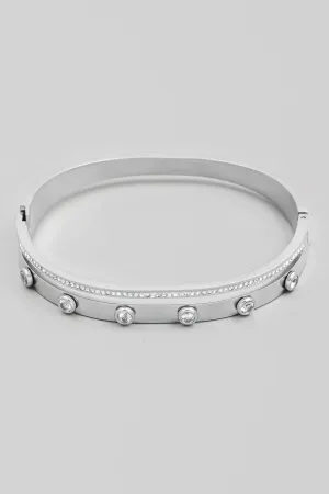 Silver Stainless Steel Rhinestone Studded Bracelet