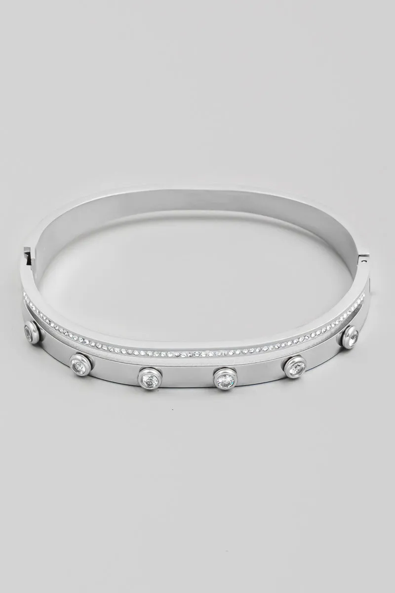 Silver Stainless Steel Rhinestone Studded Bracelet