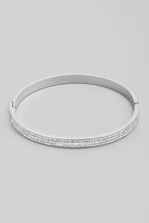 Silver Three Line Rhinestone Bangle Bracelet