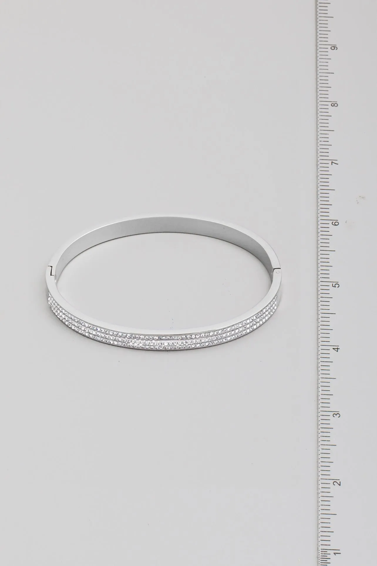 Silver Three Line Rhinestone Bangle Bracelet