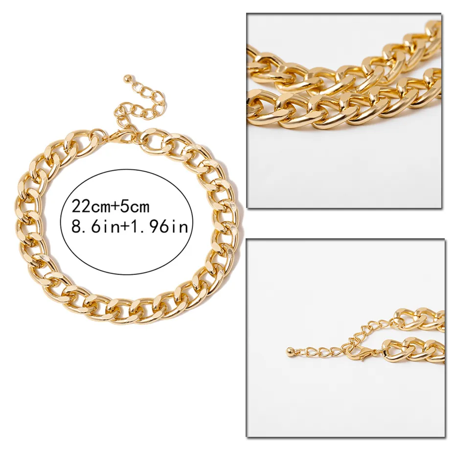 Simple Anklet Bracelets Foot Jewelry Gold Color Cuban Chain Chunky Anklet For Women Girls