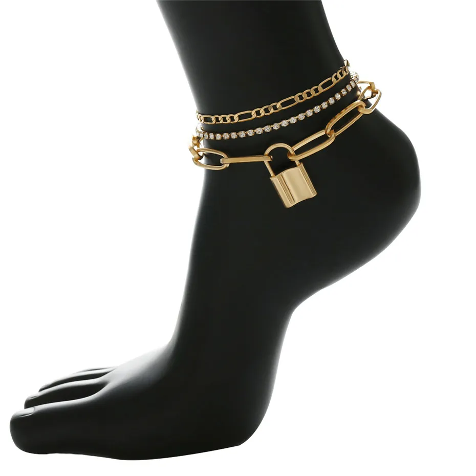 Simple Anklet Bracelets Foot Jewelry Gold Color Cuban Chain Chunky Anklet For Women Girls