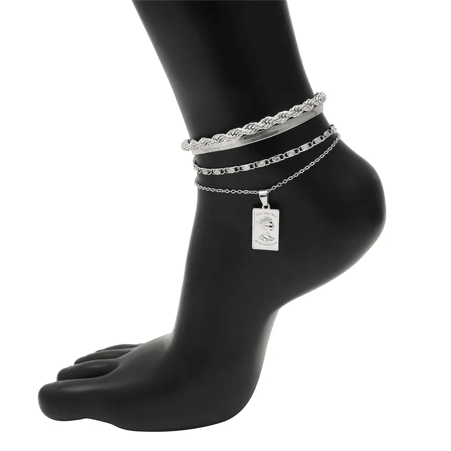 Simple Anklet Bracelets Foot Jewelry Gold Color Cuban Chain Chunky Anklet For Women Girls