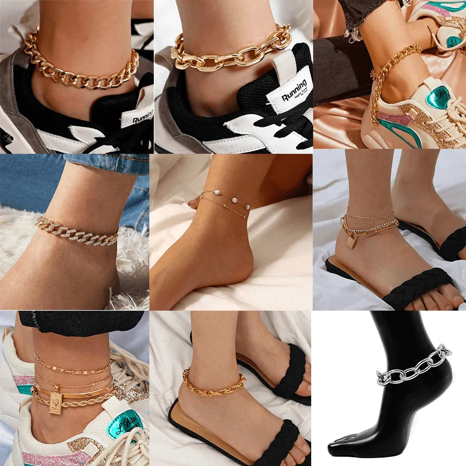 Simple Anklet Bracelets Foot Jewelry Gold Color Cuban Chain Chunky Anklet For Women Girls