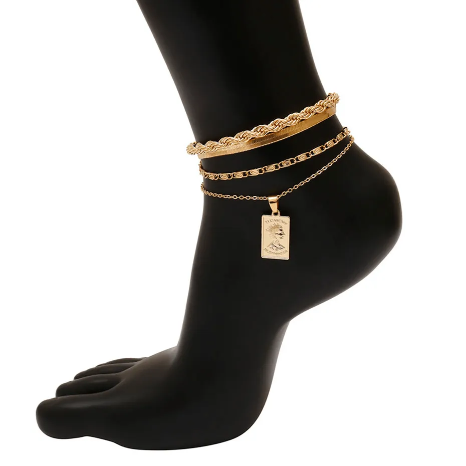 Simple Anklet Bracelets Foot Jewelry Gold Color Cuban Chain Chunky Anklet For Women Girls