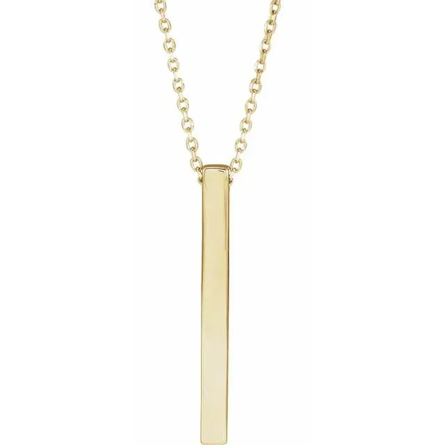 Sincerely, Springer's Yellow Gold Engravable Vertical Bar Pendant and Chain